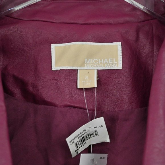 NEW MICHAEL MICHAEL KORS Women's Sz S Burgundy Biker Vegan Leather Moto Jacket - Picture 8 of 11